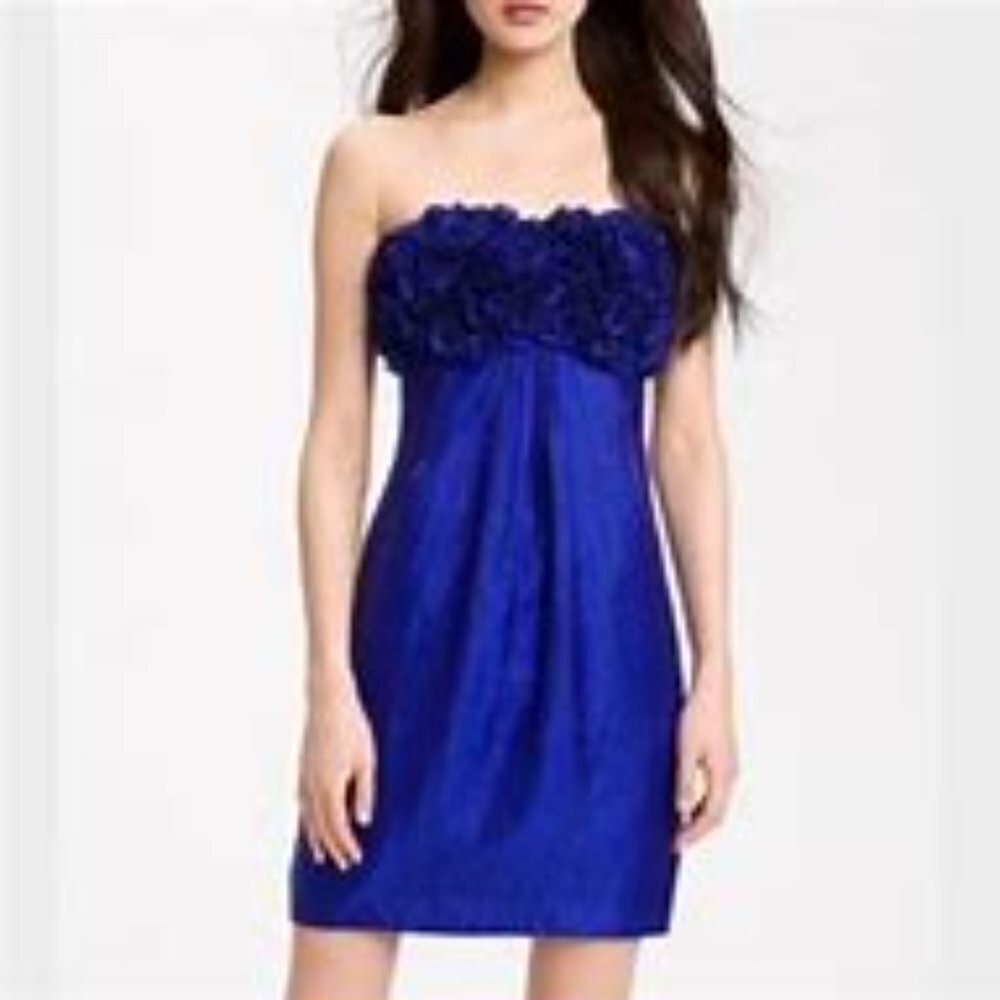 Alexia Admor Navy Blue Strapless Rosette Ruffle Dress Si…